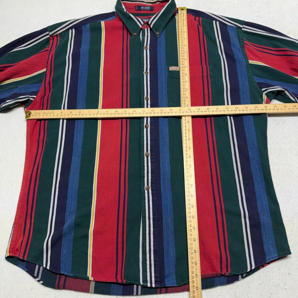 Vintage Chaps Ralph Lauren Multi Color Striped Button Down Shirt XL 90s Preppy - Picture 8 of 10